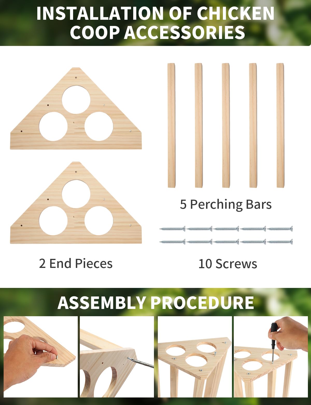 Big Wooden Chick Perch Stand Training Roosting Bar, 14.4 x 10.6 x 6.7 in (36.6 x 26.9 x 17 cm), Triangular Stable Chicken Jungle Gym