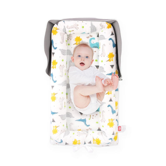 Portable Baby Lounger Nest, Adjustable Newborn Lounger 0-24 Months, Dinosaur Print Breathable Cotton
