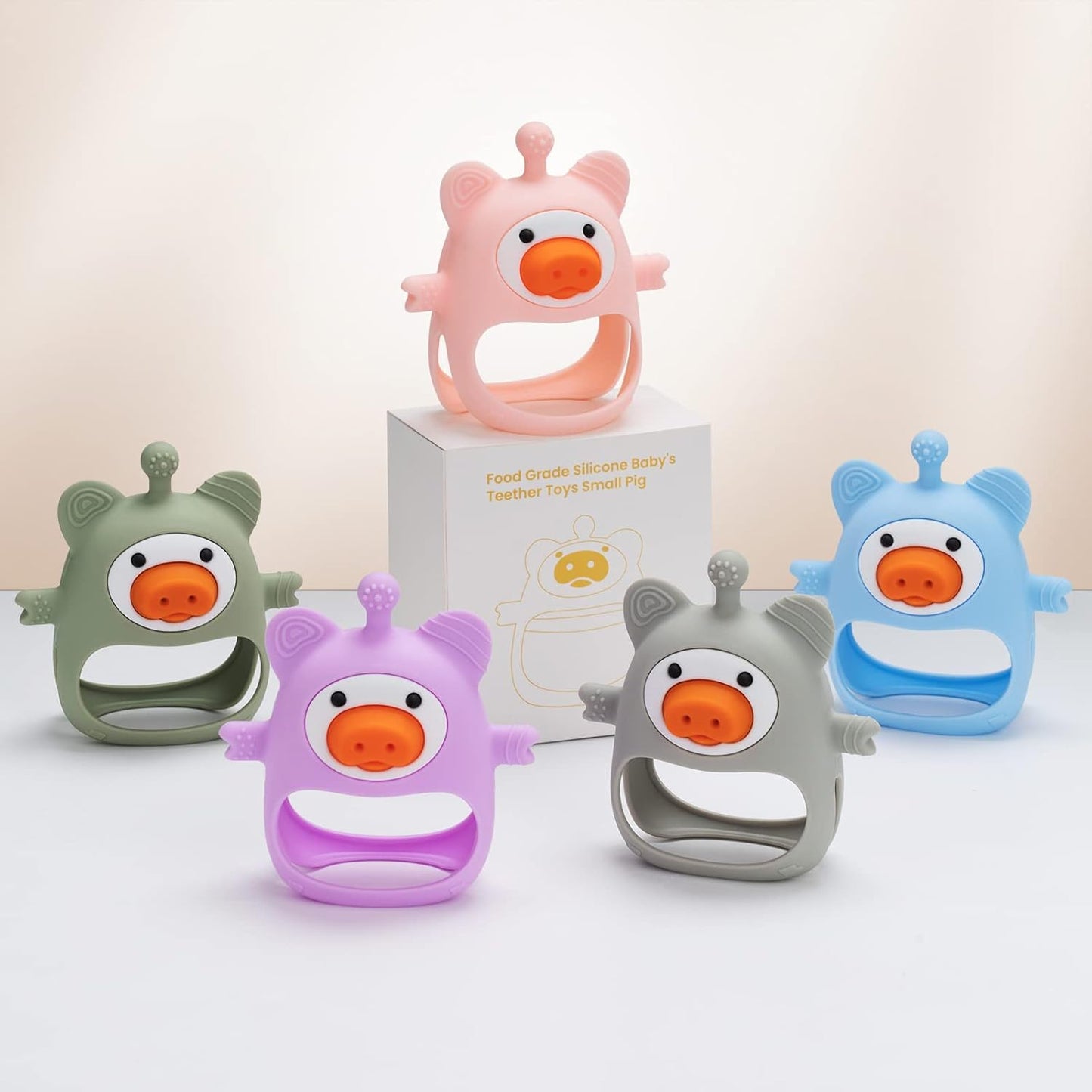 Purple Pig Baby Teether - Silicone Toys for Infants 0-6 Months, BPA Free