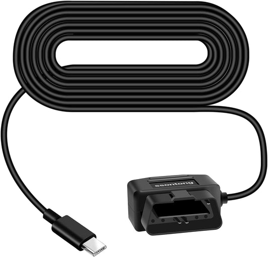 Versatile OBD2 to Type-C USB Power Cable for Dash Cams - 160W, Dual Mode, Low Voltage Protection