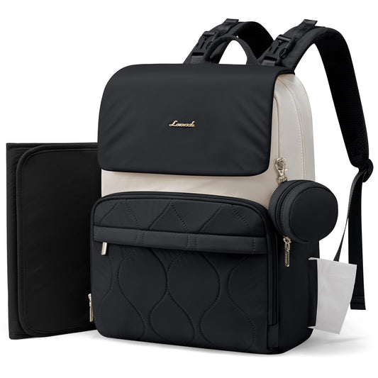 Waterproof Diaper Bag Backpack with Changing Pad and Stroller Straps - Black