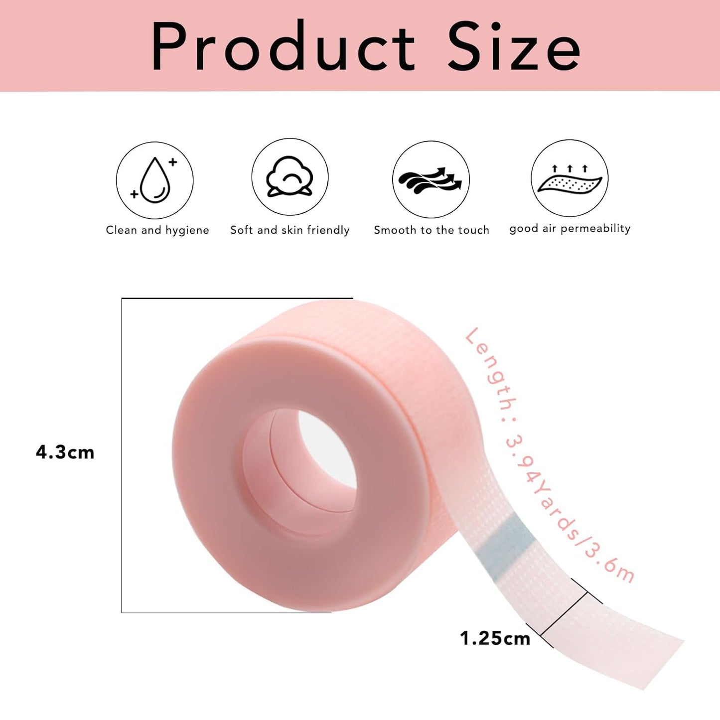 Premium Eyelash Extension Tape, 3.94 Yards, Breathable Non-Woven Silicone Gel - Pink