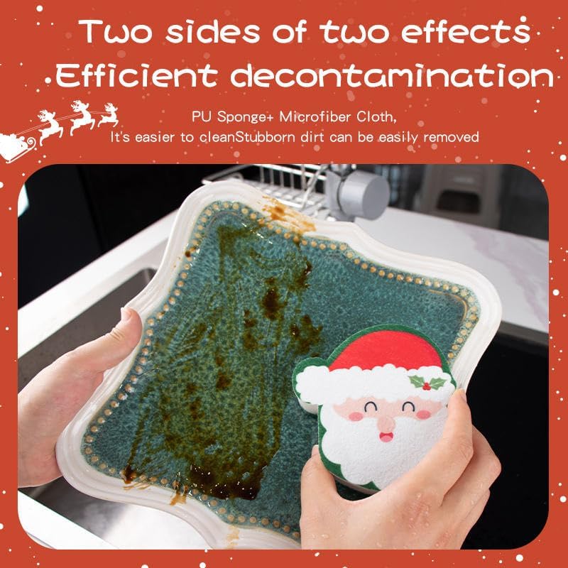 Christmas Cartoon Kitchen Sponges 4 Pack - Durable, Multi-Purpose, Non-Scratch Scrub Sponges for Efficient Cleaning
