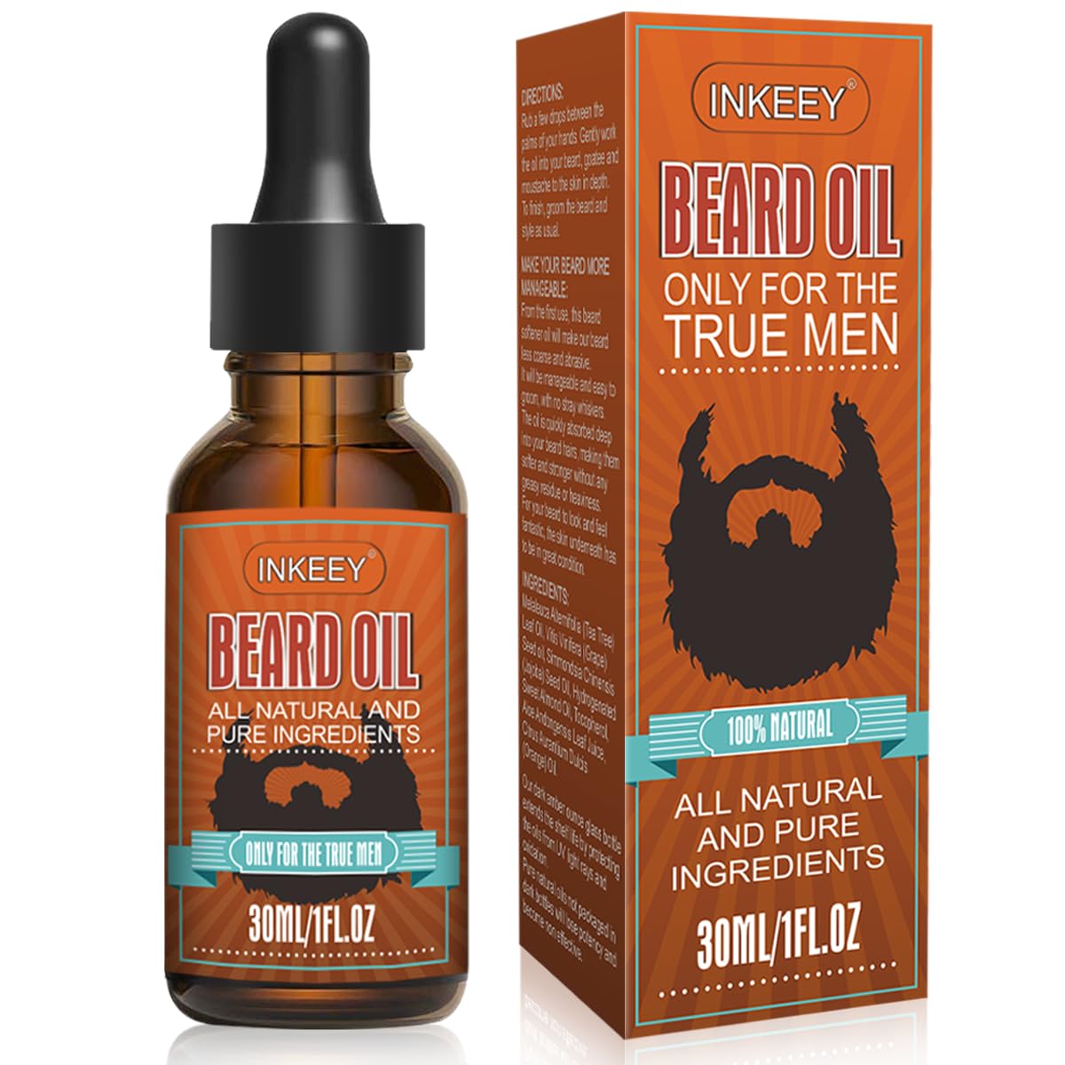 Premium Beard Growth Oil with Tea Tree & Jojoba: Natural Formula for Softer, Fuller Facial Hair - Moisturizing Treatment for Men's Beard Care (1 fl oz/30ml)