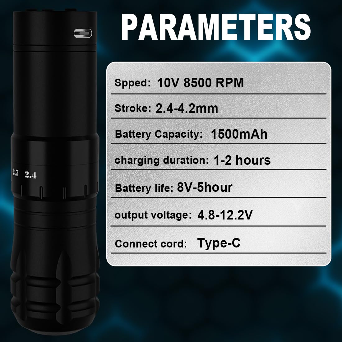 Professional Tattoo Kit with 1500mAh Wireless Tattoo Pen, 7 Adjustable Stroke Lengths, 8 Inks, and 20 Needle Cartridges
