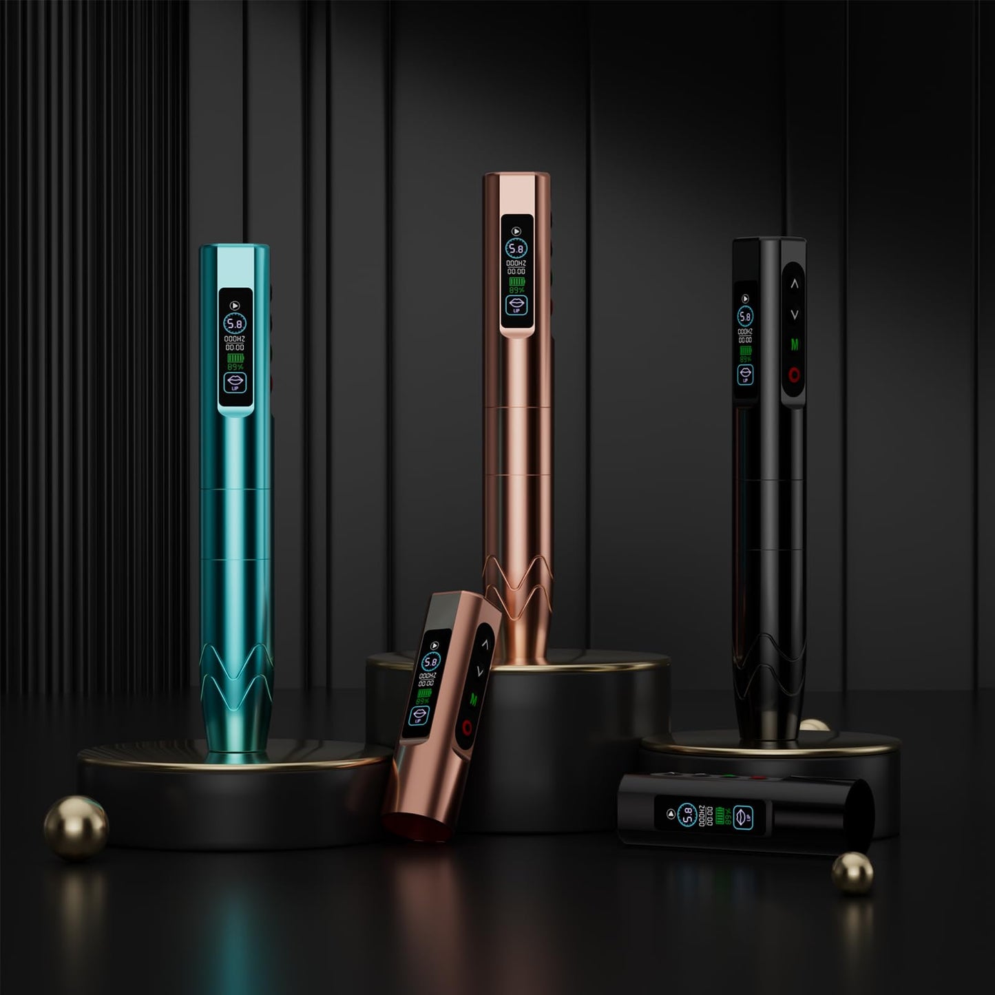 Wireless Microblading Tattoo Pen Kit with Digital LED Display, 2 x 500mAh Batteries, 20 Needles, Practice Skins, Eyebrow Inks, Beginner Supplies, Black