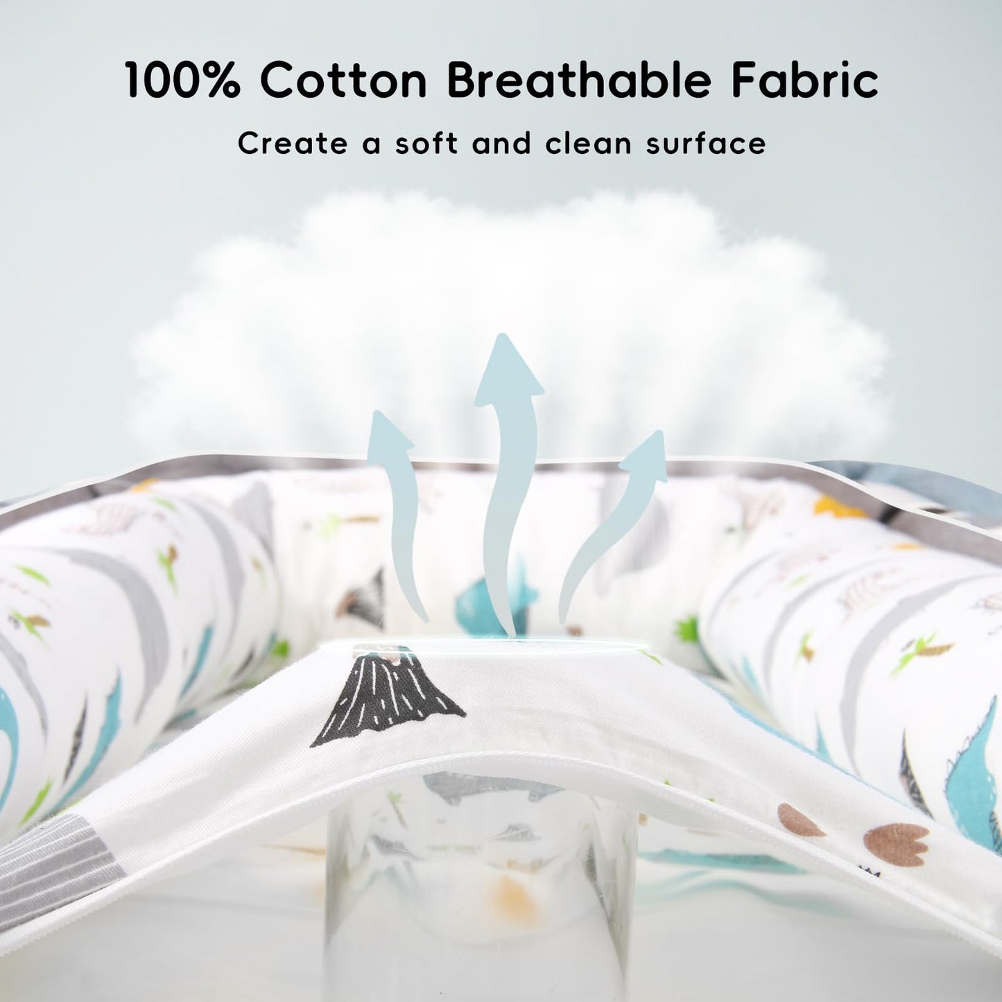 Portable Baby Lounger Nest, Adjustable Newborn Lounger 0-24 Months, Dinosaur Print Breathable Cotton