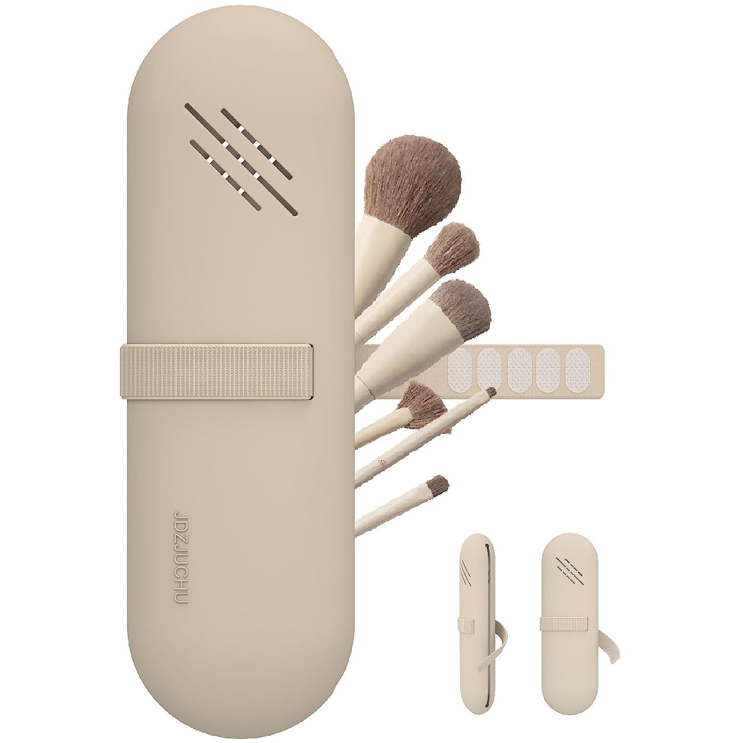 Walnut Colored Travel Makeup Brush Holder, Compact Cosmetic Organizer Bag - Fits in Handbag & Suitcase