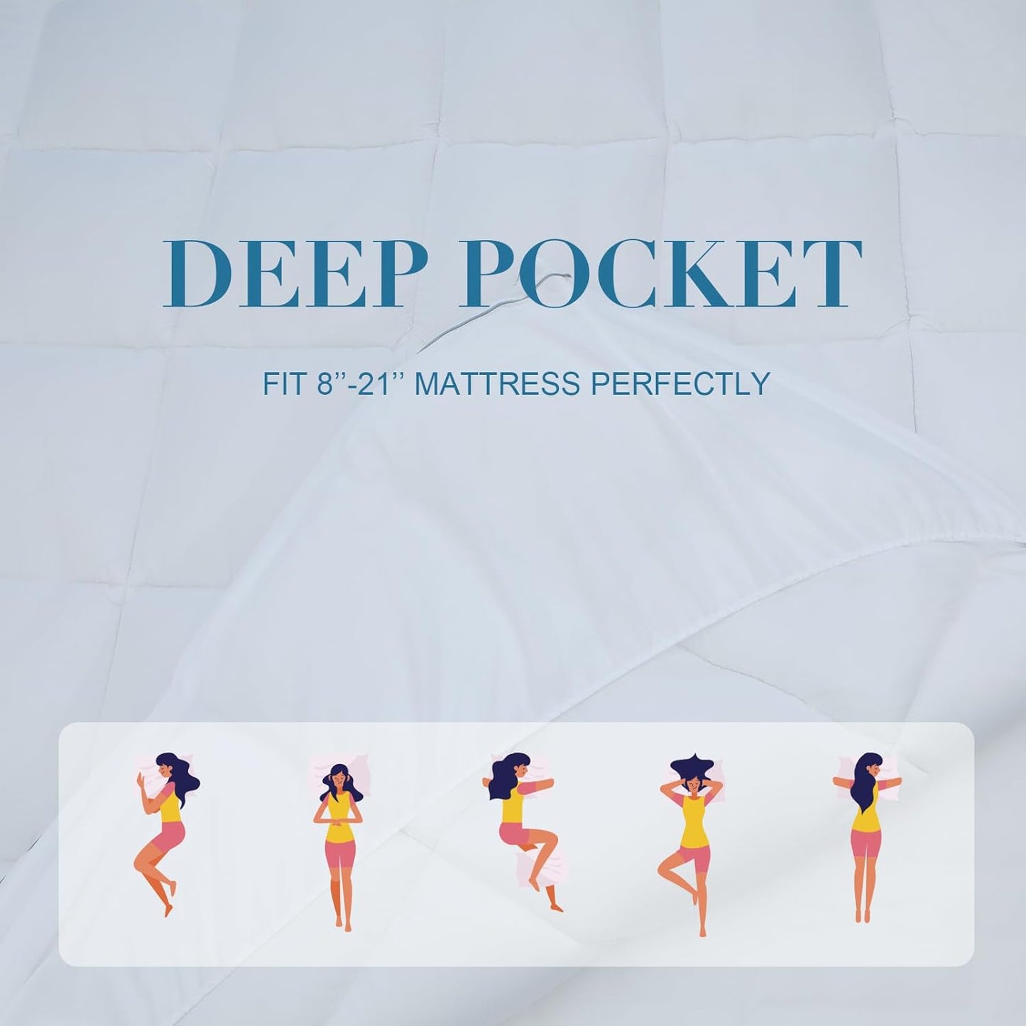 Plush Queen Mattress Topper Pad - Thick 3D Snow Down Alternative with Deep Pocket