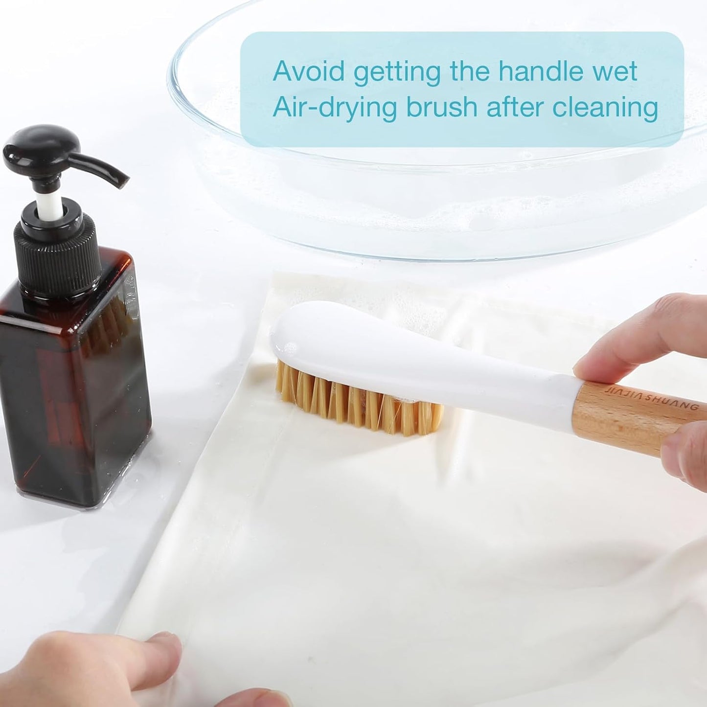 Ergonomic Wood Laundry Brush with Soft Bristles for Effective Stain Removal on Clothes and Shoes