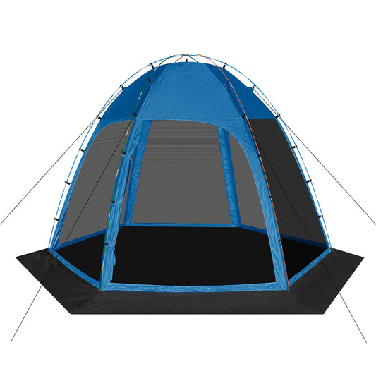 Six-Sided Screen Tent with Removable Floor, 11.8ft x 11.8ft Outdoor Gazebo Canopy with Mosquito Netting, Blue