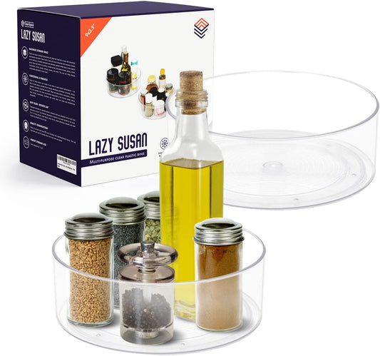 2pk 9" x 3.5" Clear Plastic Lazy Susan/Spice Rack/Cabinet Organizers