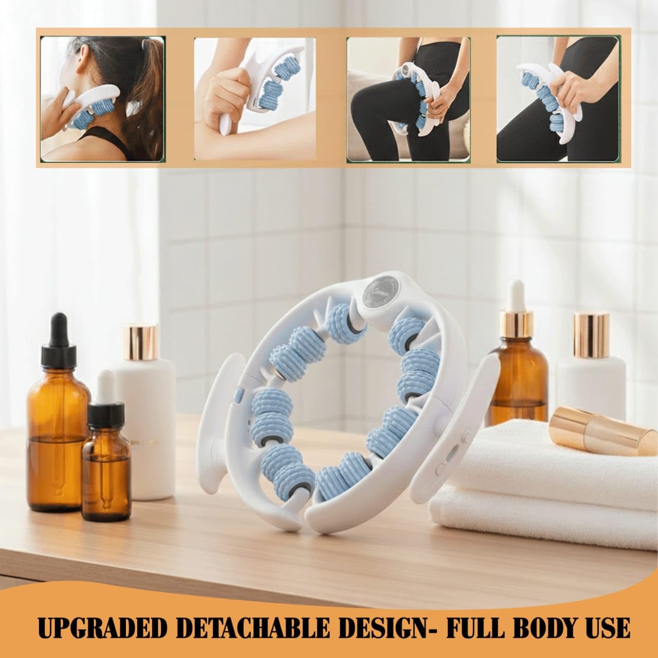 Anti-Cellulite Roller Massager for Legs & Body - Lymphatic Drainage & Fascia Tool, Blue