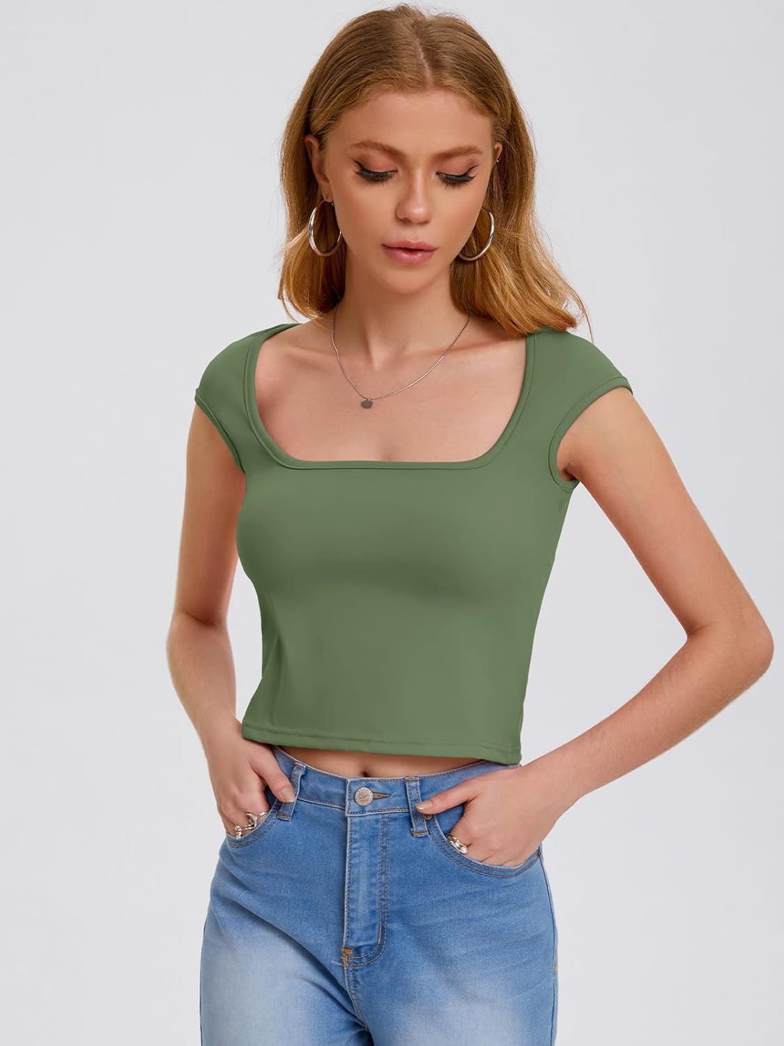 Women's Large Sexy Army Green Crop Top for Women - Backless & Stretch for Summer