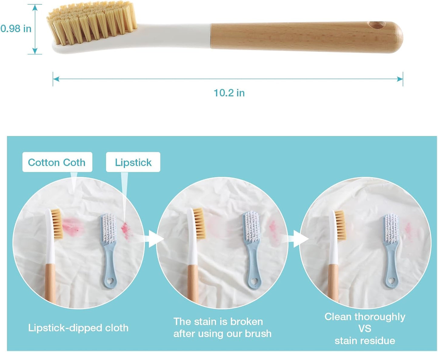 Ergonomic Wood Laundry Brush with Soft Bristles for Effective Stain Removal on Clothes and Shoes