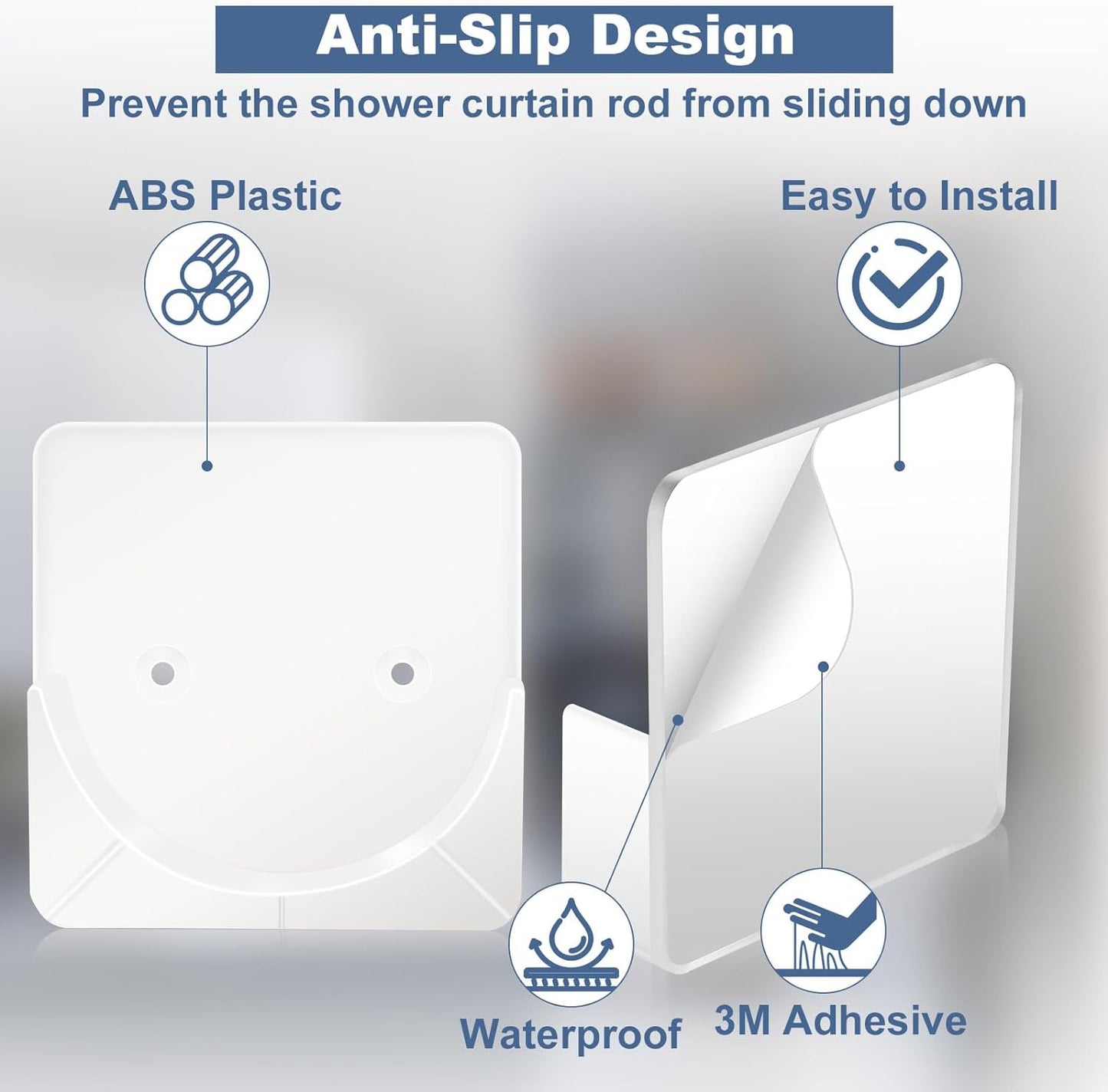 2 Pack Adhesive Shower Rod Holders, Transparent, Strong Grip for Bathroom - Fits Most Curtain Rods