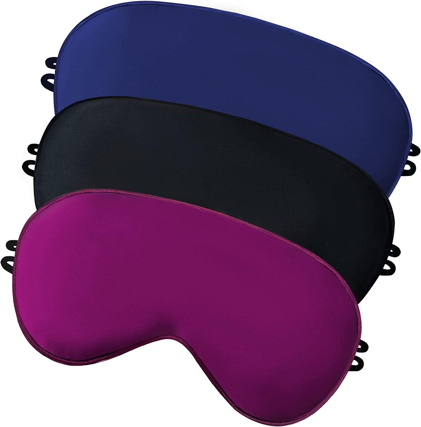 3pk (Black/Purple/Blue) Sleeping Mask/Eye Mask w/ Adjustable Ear Straps