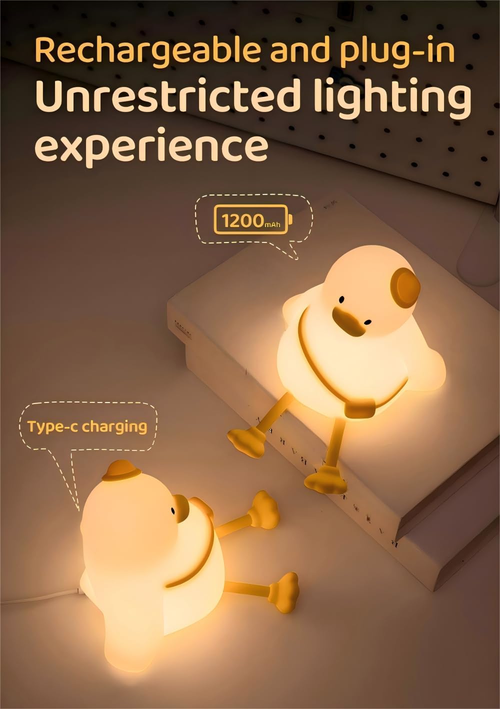 Duck Night Light for Kids, Rechargeable Silicone Squishy Lamp with Touch Control and 30-Minute Timer, Portable Dimmable Nursery Light