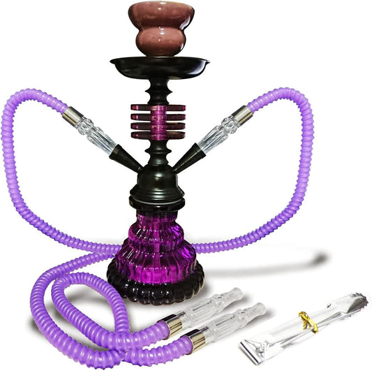 Complete 11" Hookah Set with 2 Hoses, Glass Vase, and Easy Carry Design - Enjoy Anywhere