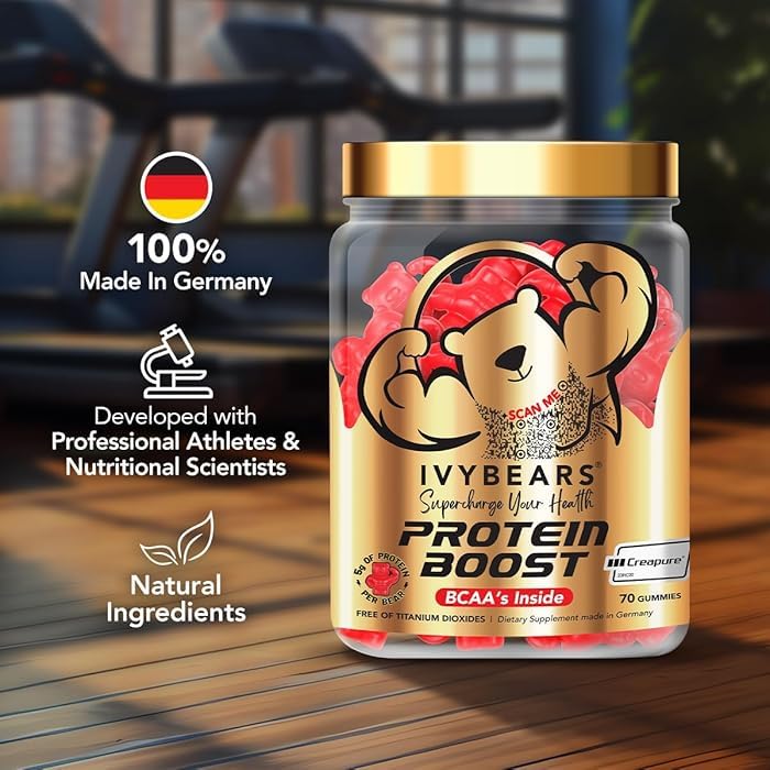 Premium Protein Boost Gummies for Men & Women, 25g Protein, 100 Calories, BCAA, Creatine Monohydrate, Caffeine, 70 Gummies, 2.4 lb (1.09 kg)