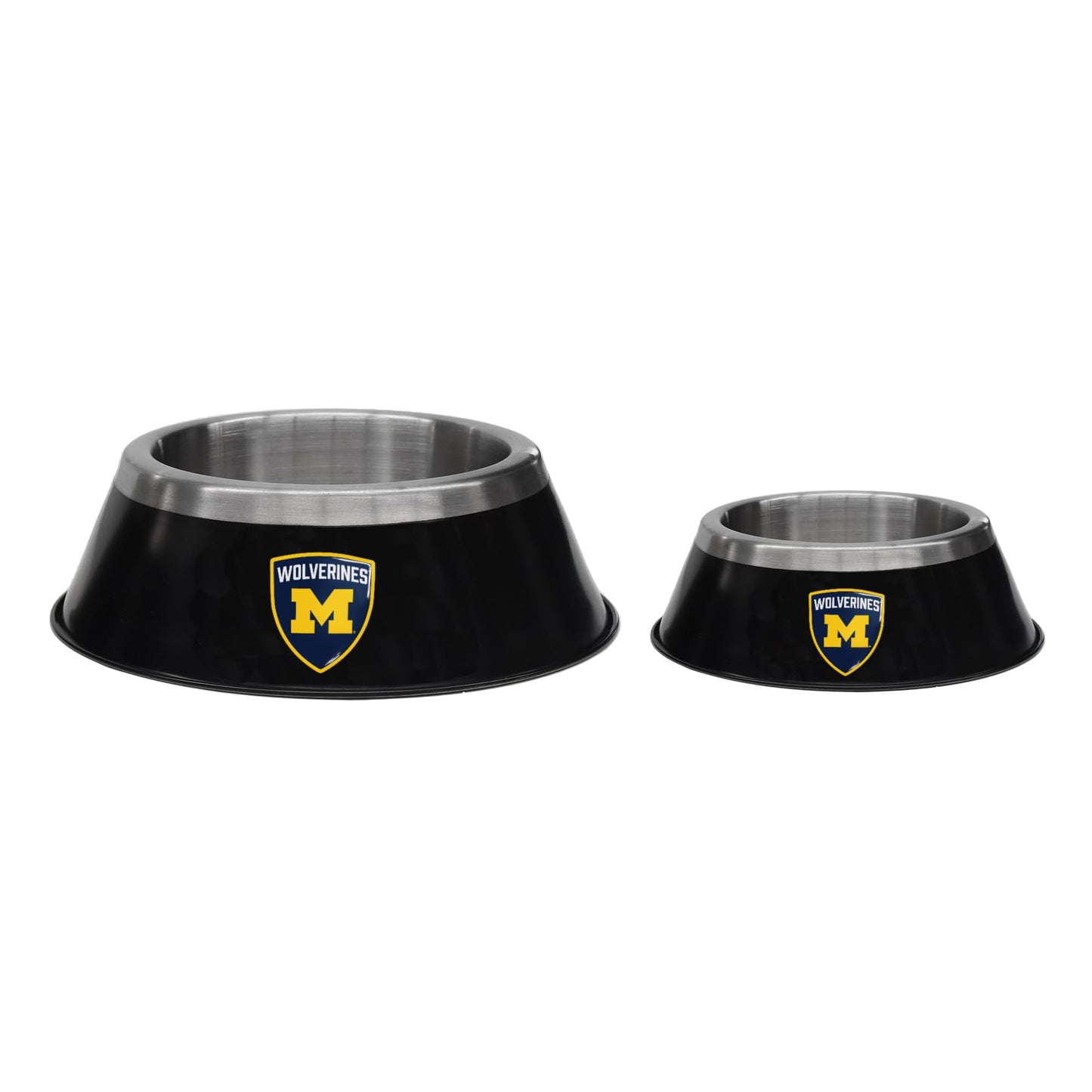 NCAA Michigan Wolverines MVP Pet Bowl, Large Stainless Steel Dog & Cat Bowl, Matte Black Powder Coat, Full-Color Logo Dome, Non-Slip Base