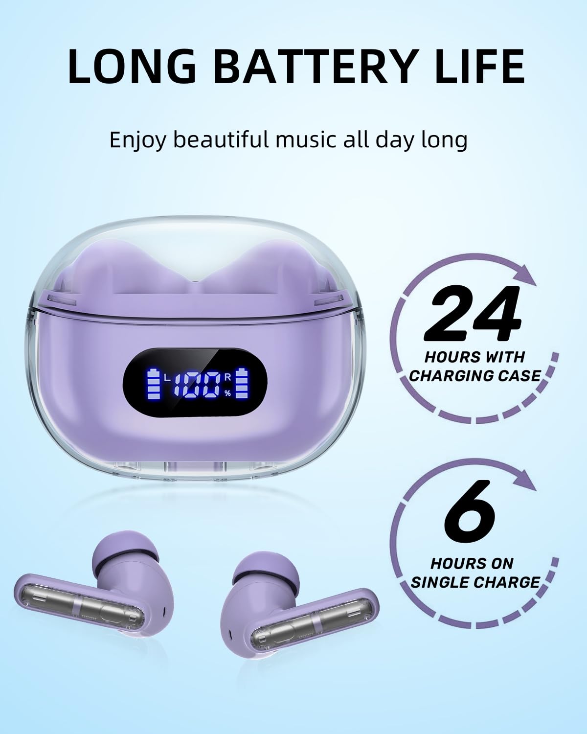 Purple P1 PRO Wireless Earbuds with Clear Call, 30H Playtime, IPX7 Waterproof Bluetooth, Touch Controls, Compatible with iPhone, Android, Samsung, Laptop