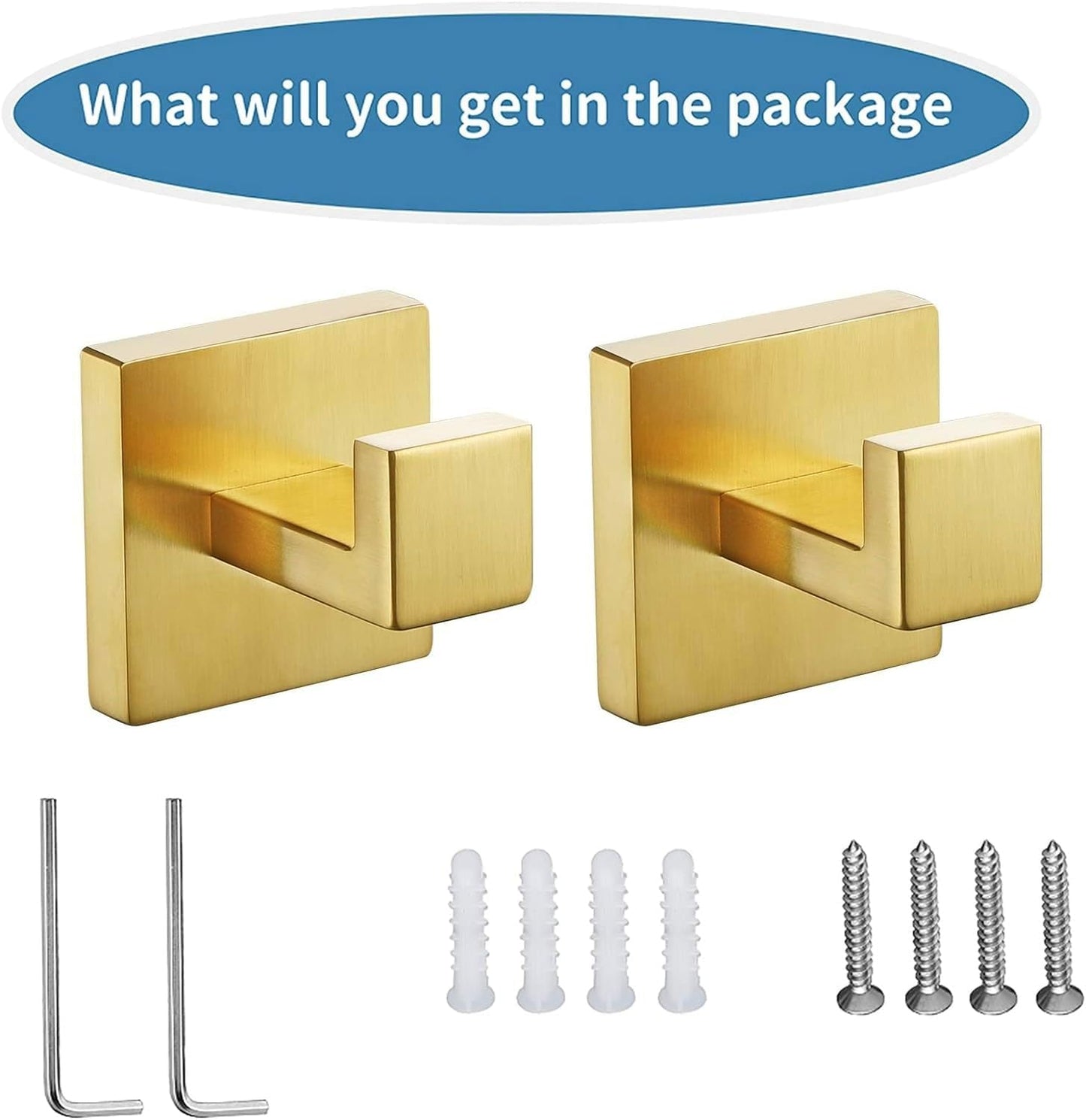 2-Pack Brushed Gold Bathroom Towel Hooks - Durable & Stylish Wall Mounted Hooks