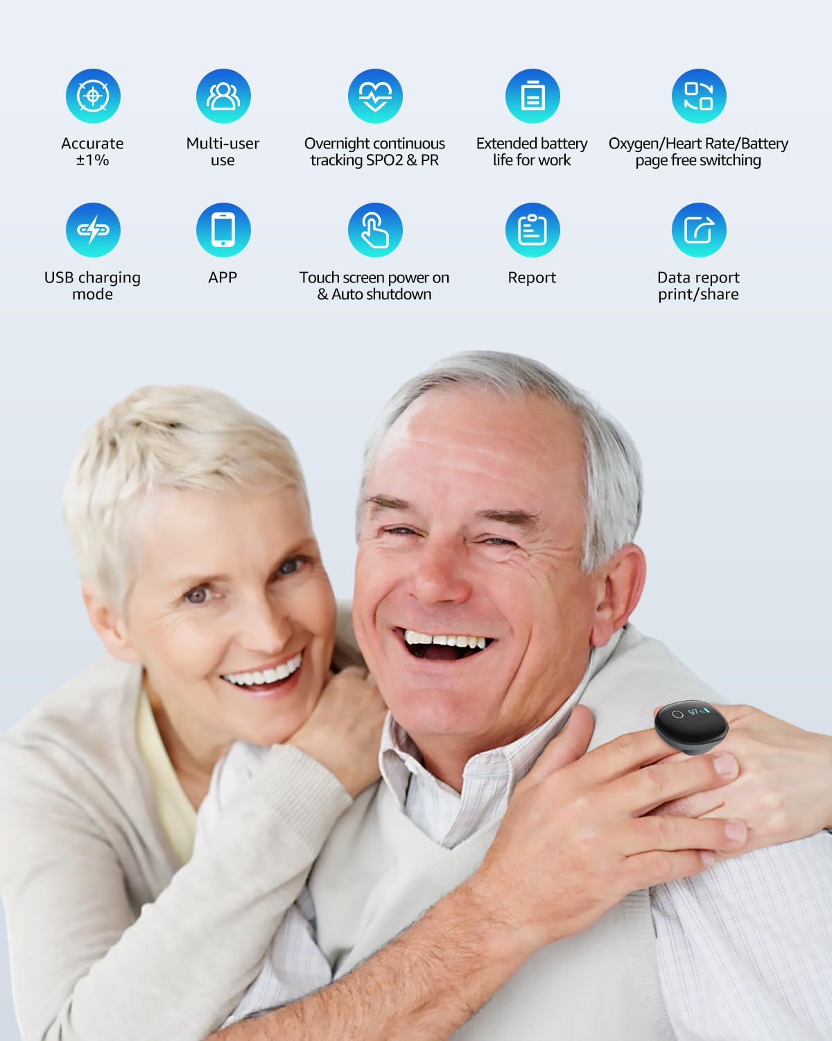 Bluetooth Ring Pulse Oximeter Continuous Oxygen Monitor with App Reports