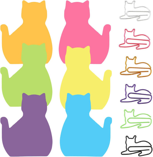 Cat Lover's Desk Accessory Set: Colorful Paper Clips & Sticky Notes - Ideal for Office & School