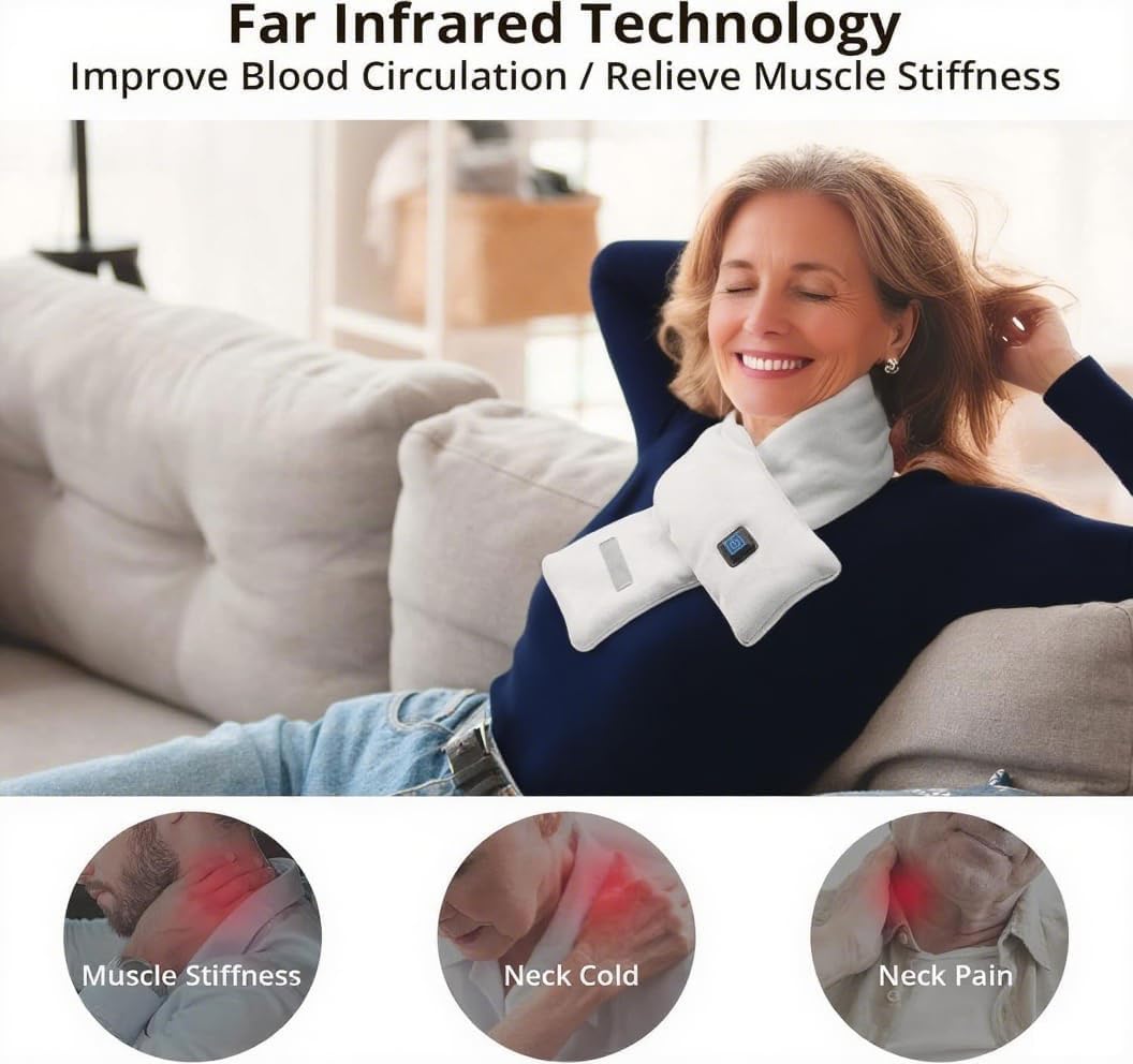 Cordless Neck Heating Pad with 5000mAh Power Bank - Electric Heated Scarf for Pain Relief