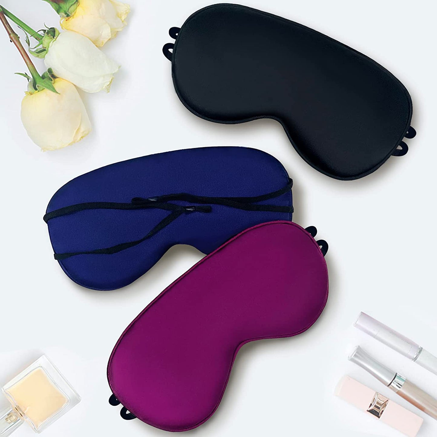3pk (Black/Purple/Blue) Sleeping Mask/Eye Mask w/ Adjustable Ear Straps
