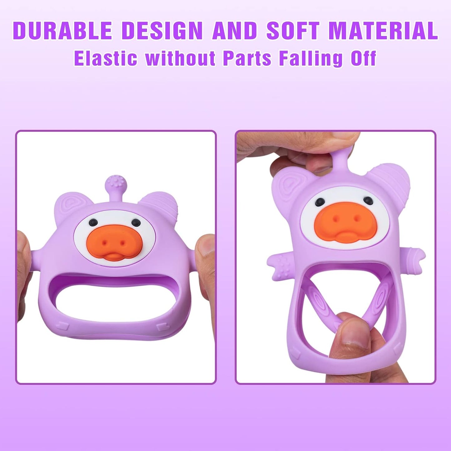 Purple Pig Baby Teether - Silicone Toys for Infants 0-6 Months, BPA Free