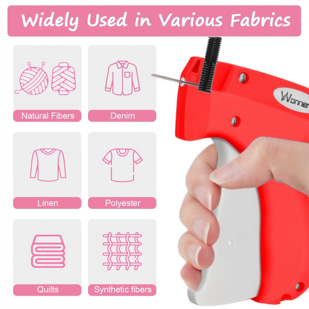 Quick Clothing Fixer Stitch Gun Kit with 2000 Fasteners and 6 Needles - Red and Floral White