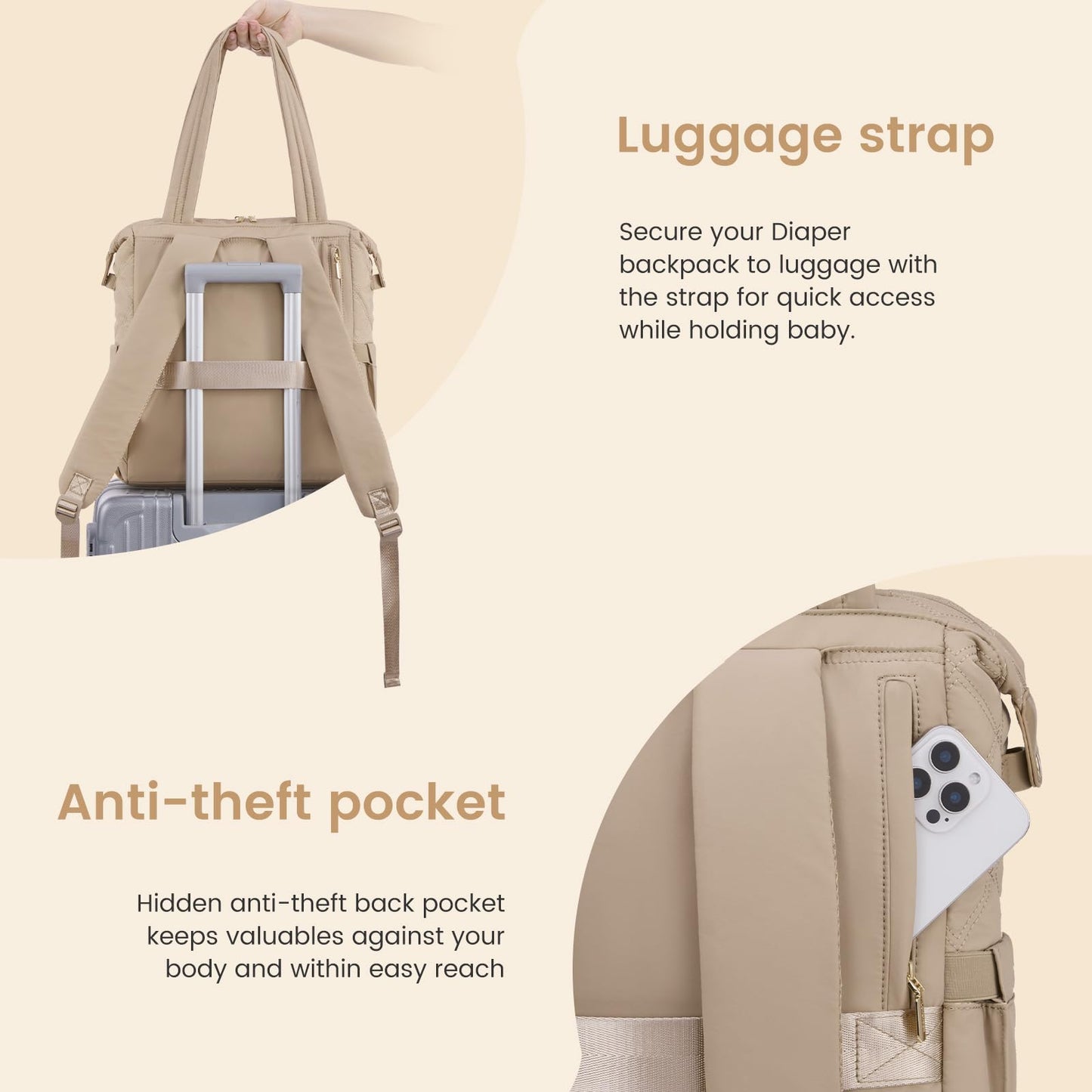 2-in-1 Diaper Bag Backpack and Tote with Changing Pad and Insulated Pockets - White