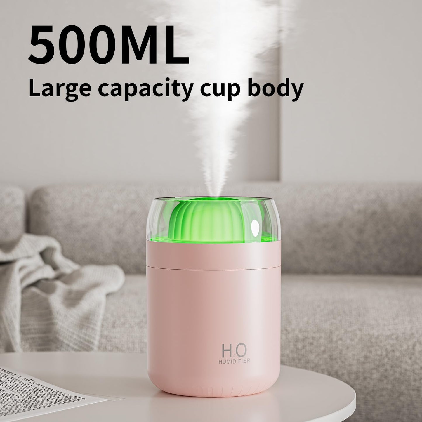 Cactus Mini Humidifier - 500ml Cool Mist Desk Humidifier with Night Light & Auto Shut-Off