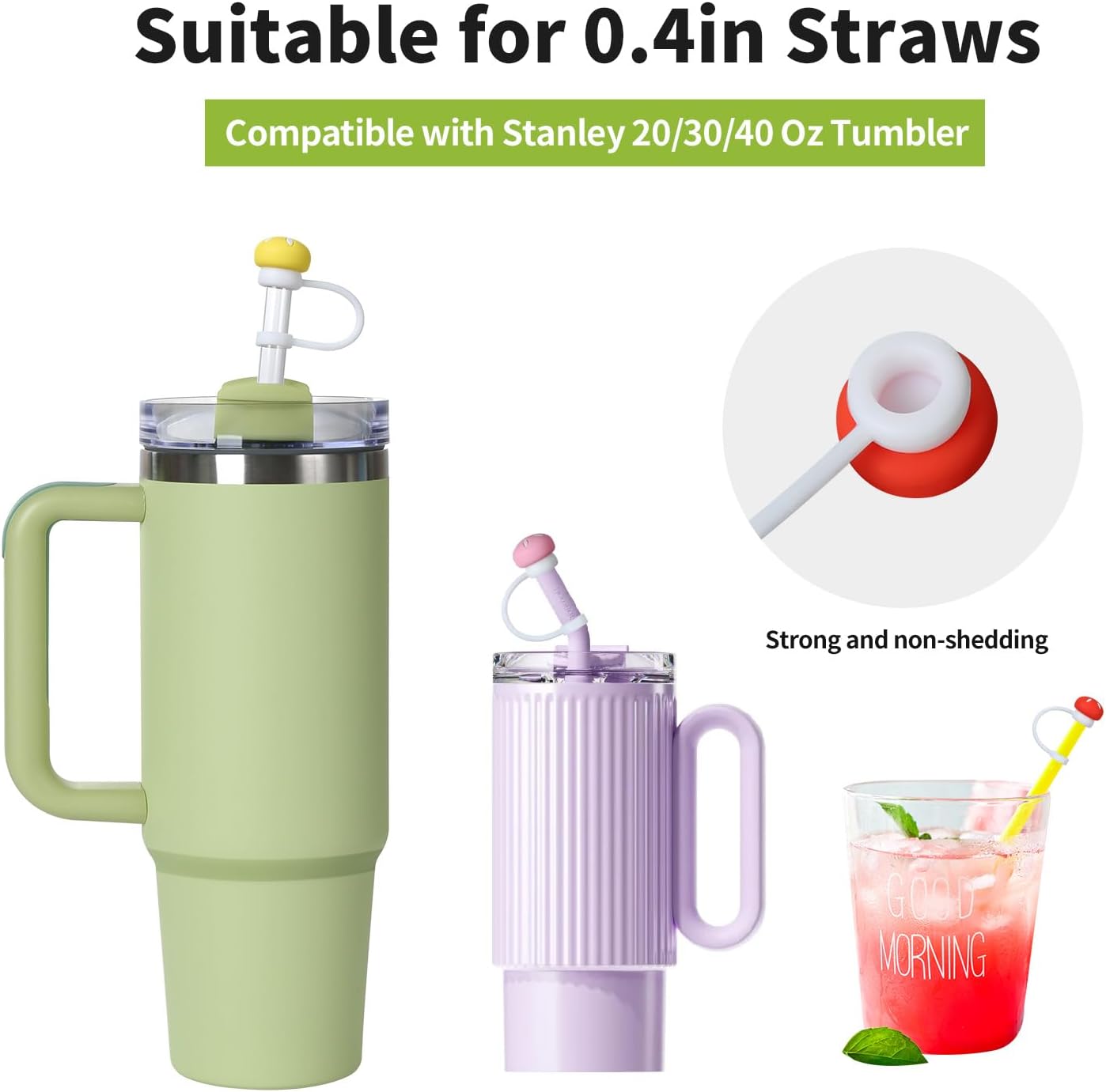 4-Pack Silicone Mushroom Straw Toppers for Stanley Cups, Fits 30 & 40 oz Tumblers - Dust & Spill Proof