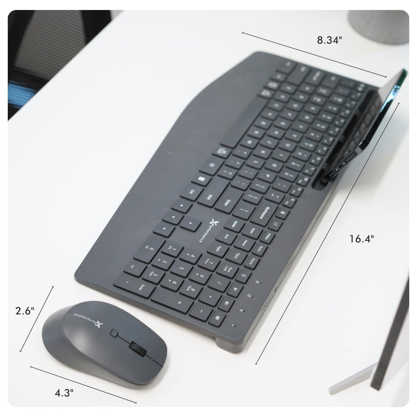 X9 Wireless Keyboard and Mouse Combo - Bluetooth & 2.4GHz Multi-Device Full Size Silent Set with Wrist Rest & Phone Holder