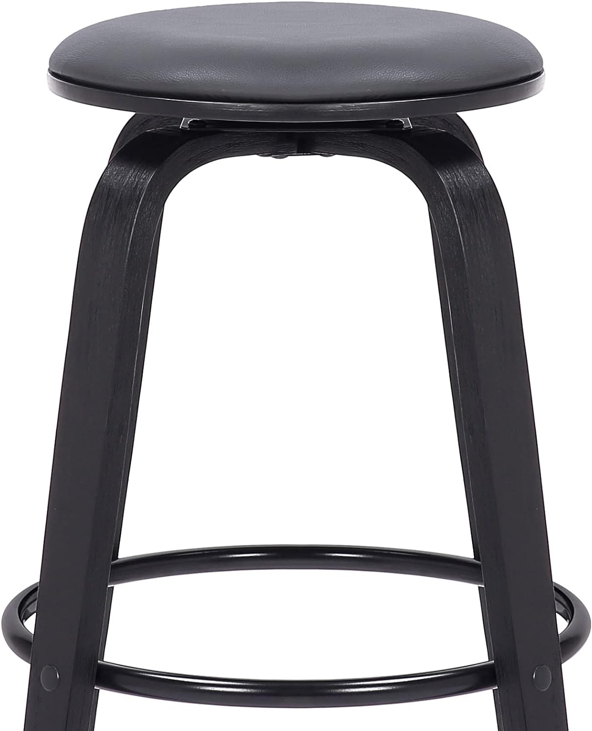 Sleek 30" Bar Height Swivel Stool in Grey Faux Leather & Black Wood - Mid-Century Modern, Backless Design with 360-Degree Swivel