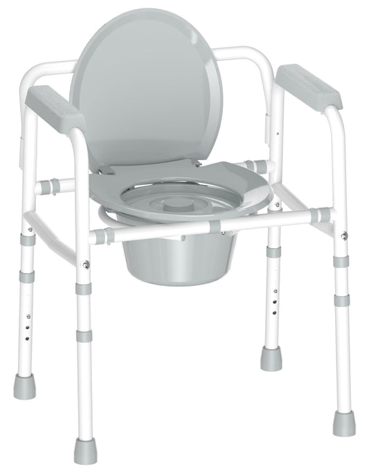 3-in-1 Bedside Commode Chair, Raised Toilet Seat & Safety Frame, Dual-Crossbar Support, 350 lb (159 kg) Capacity, 7.5 qt (7.1 L) Bucket, White
