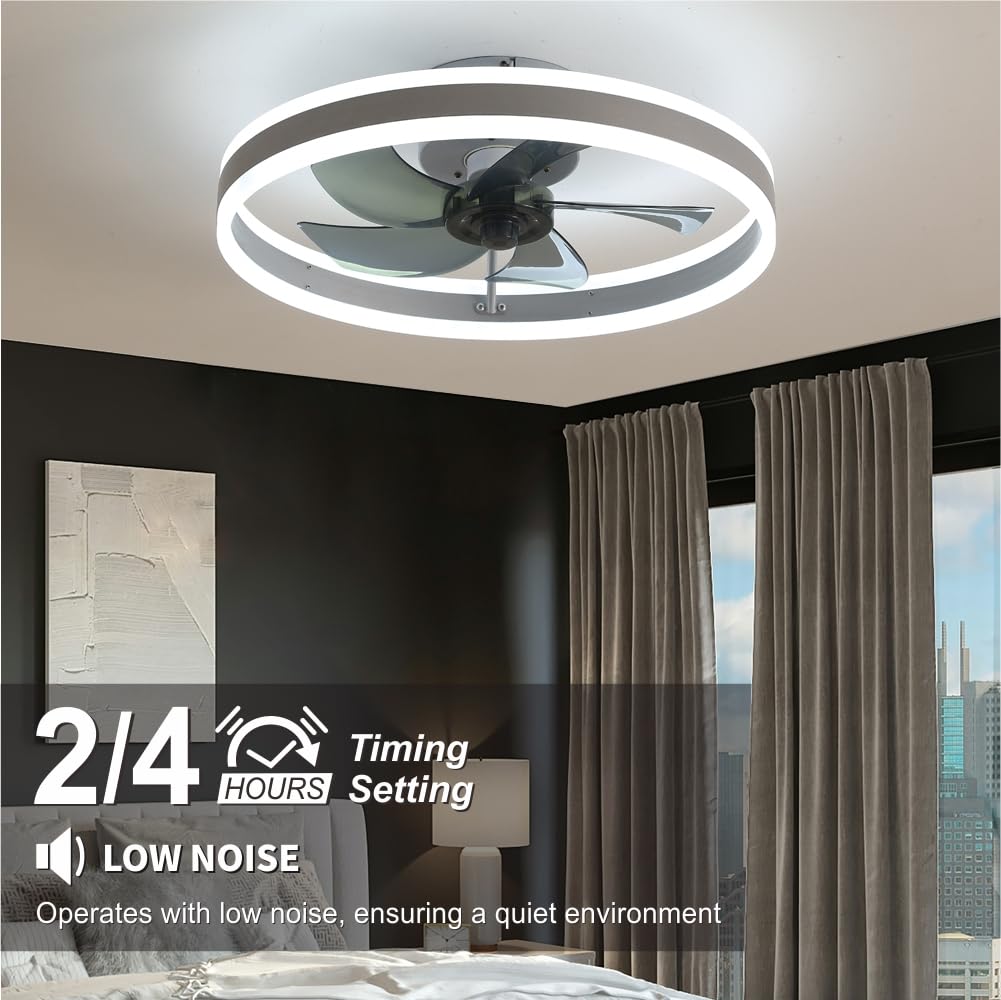 Ceiling Fan with Lights and Remote, 19.7 x 19.7 x 5.9 in (50 x 50 x 15 cm), Dimmable LED, 3 Color Temps, 6 Speeds, Reversible, Flush Mount