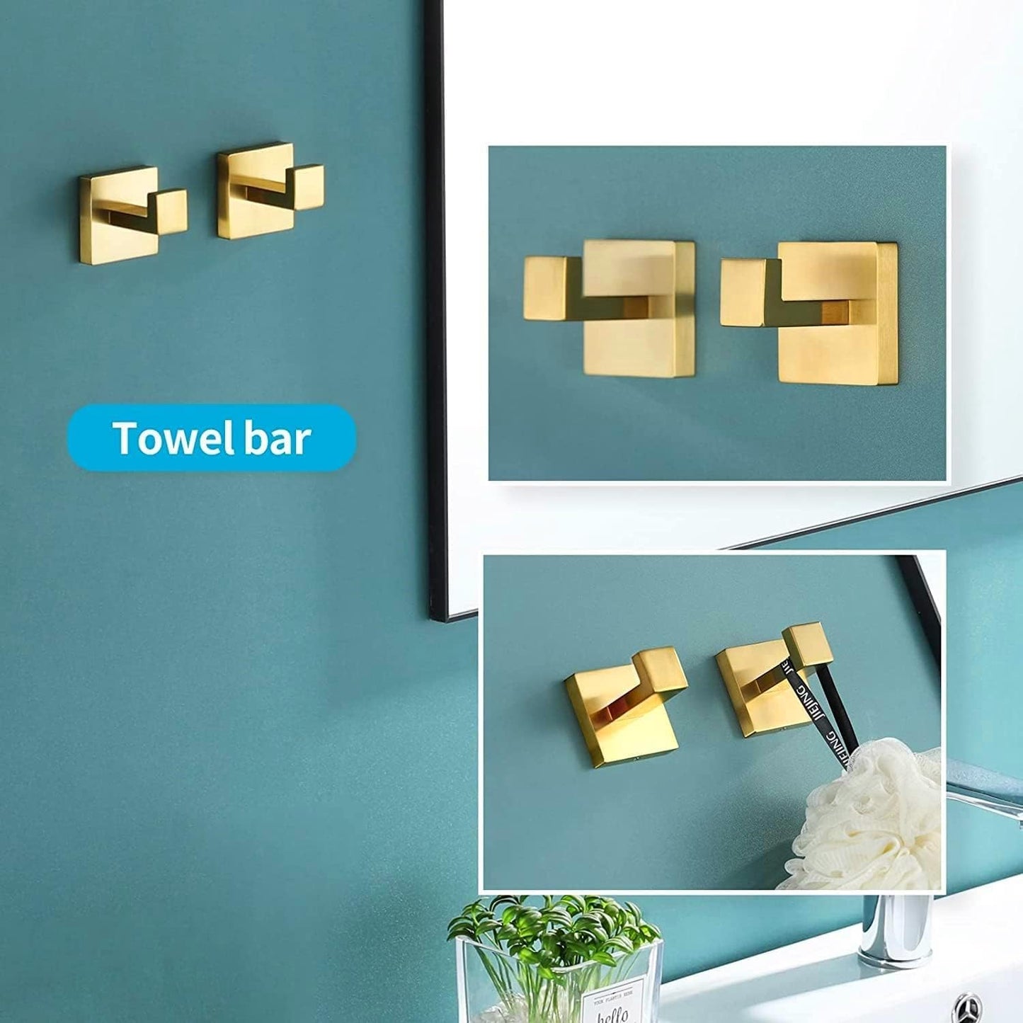 2-Pack Brushed Gold Bathroom Towel Hooks - Durable & Stylish Wall Mounted Hooks