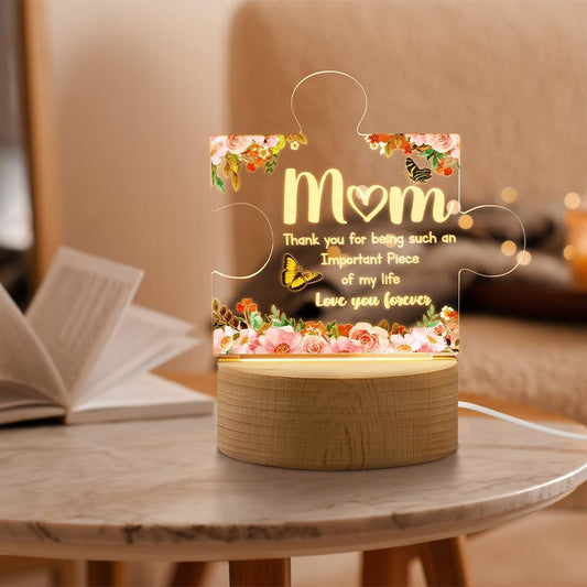 Acrylic Puzzle Piece Sign with LED Stand for Mom - Perfect Mother's Day Gift from Kids
