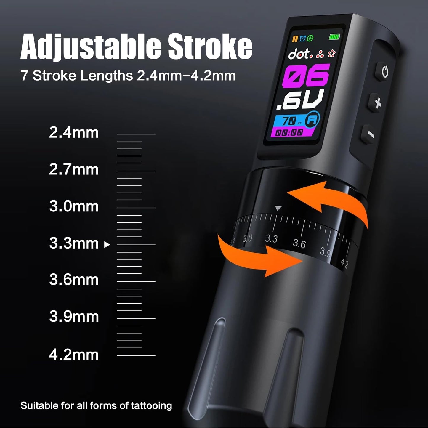 Complete Wireless Tattoo Gun Kit with Rotary Pen, 7 Adjustable Strokes, 1800mAh Battery, and 20 Cartridge Needles