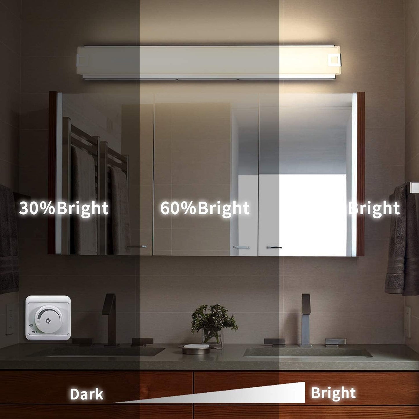 32.28" Dimmable LED 30W 2400lm 3000K Glass/Chrome Bathroom Vanity Light Fixture
