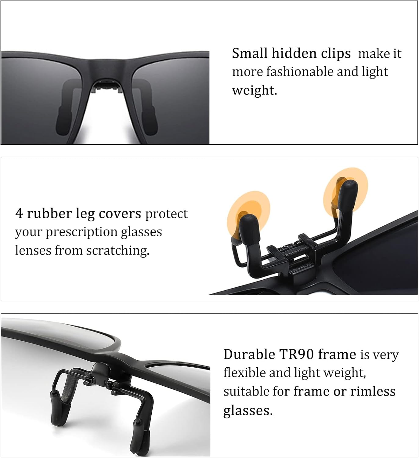 Polarized Clip-On Sunglasses for Over Prescription Glasses, UV400, Flip-Up, Black - Ideal for Driving & Outdoor Sports