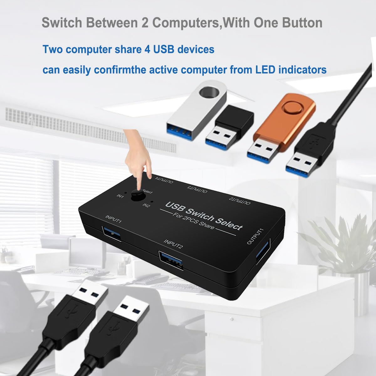 USB Switch 2 in 4 Out Selector for Sharing Devices between 2 Computers