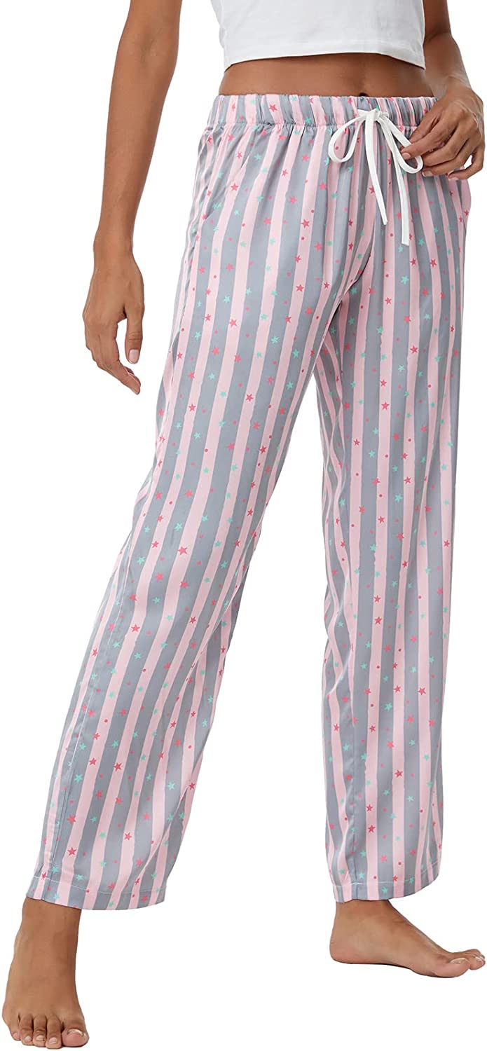 Satin Silk High Waist Wide Leg Drawstring Pajama Bottoms/Lounge Pants