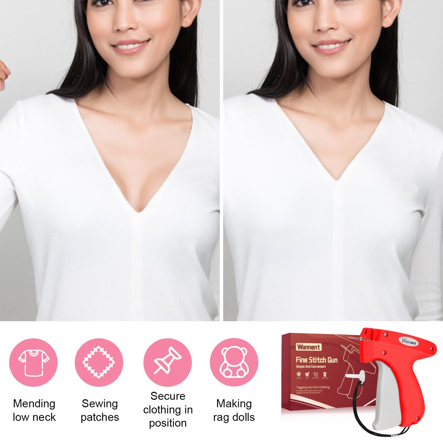 Quick Clothing Fixer Stitch Gun Kit with 2000 Fasteners and 6 Needles - Red and Floral White
