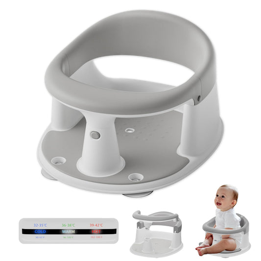 Baby Bath Seat with Temperature Alert and Non-Slip Cushion, 360 Degree Protection Baby Bath Chair for Infants and Toddlers 6 to 24 Months