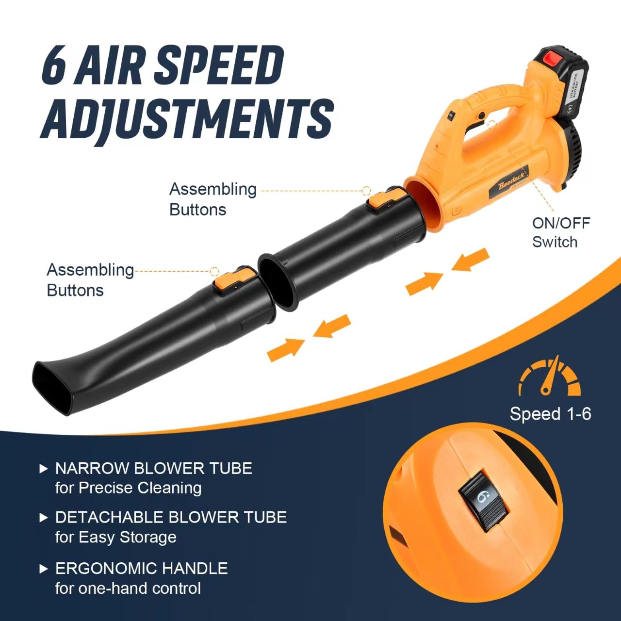 Cordless Leaf Blower with 2x 4.0Ah Batteries and Charger, 6-Speed 250 MPH Electric Blower for Lawn Care and Garden Cleaning
